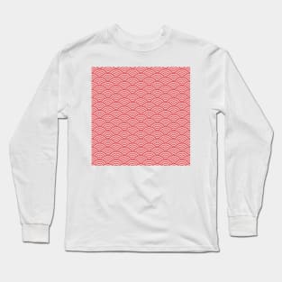 Japanese Fish Scales / Waves Mask Design - Red Version Long Sleeve T-Shirt